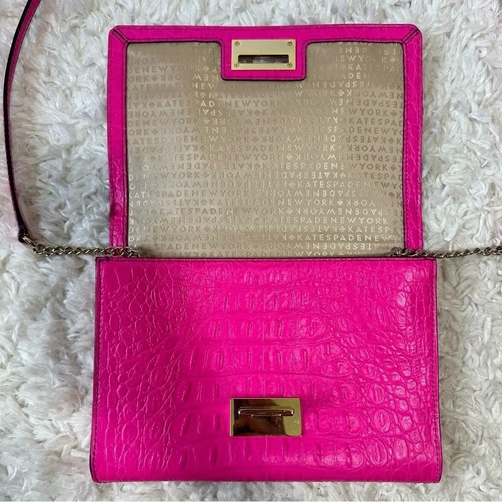 Kate Spade Fiona Orchard Valley neon pink croc embossed leather crossbody bag - Picture 8 of 14